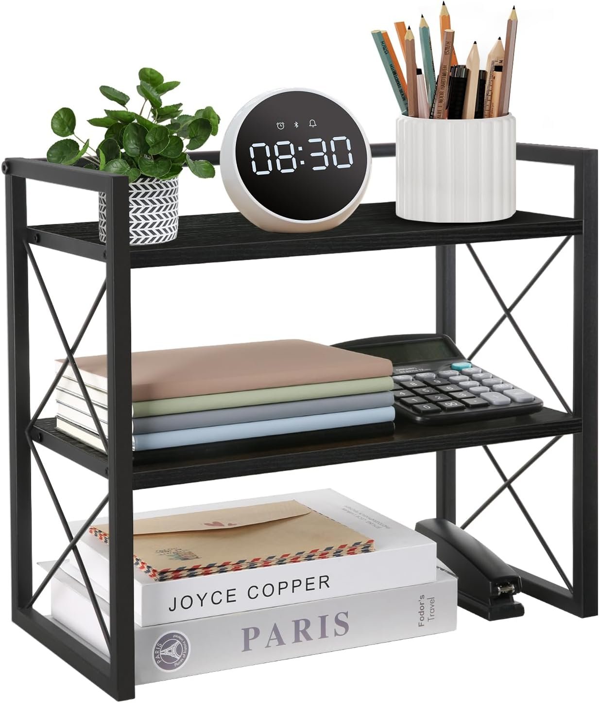Two-Tier Wooden Desktop Display and Storage Rack